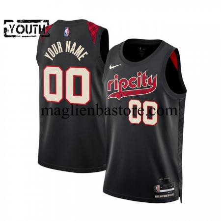 Maglia NBA Portland Trail Blazers Personalizzate 2023-2024 Nike City Edition Nero Swingman - Bambino